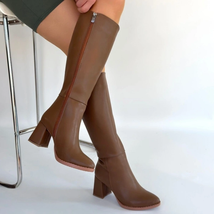 BİÇOMİ Morena Vizon Cilt BejTopuklu Çizme