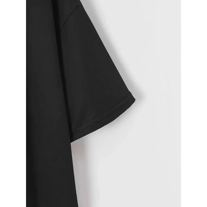 Biçomi New York Baskılı Oversize Bisiklet Yaka T-shirt - Siyah