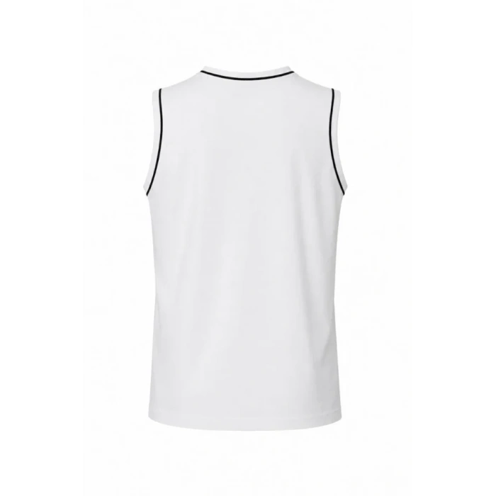 Biçomi Ön Unisex Pamuklu Bisiklet Yaka Kolsuz Atlet Kontrast Biyeli Regular Fit - Beyaz