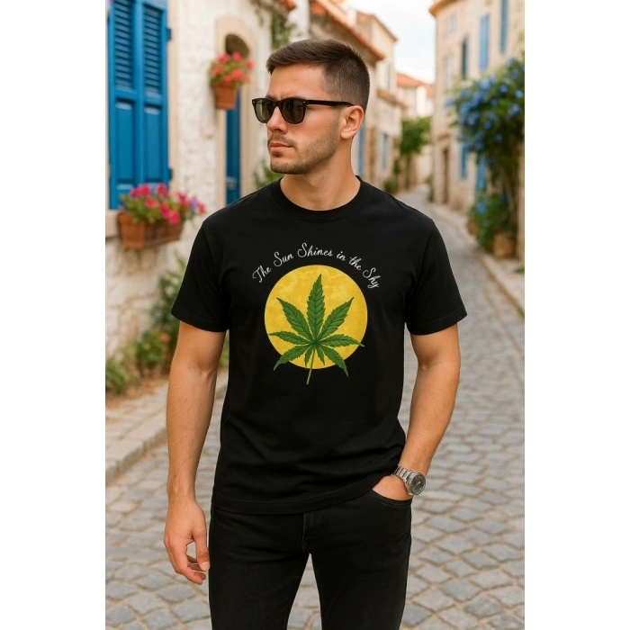 Biçomi Ön Ve Arka Baskılı Oversize Bisiklet Yaka T-shirt- Siyah