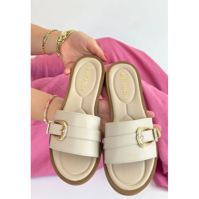 BİÇOMİ Orja Bej Cilt Terlik