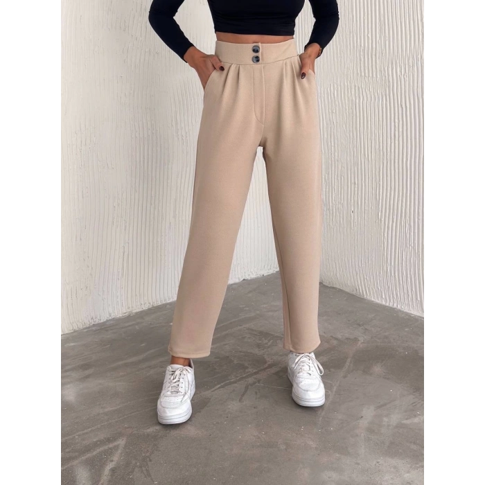 BİÇOMİ örme krep pantolon çift düğmeli