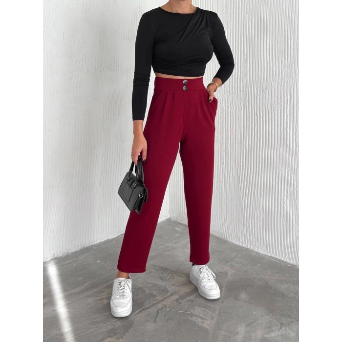 BİÇOMİ örme krep pantolon çift düğmeli