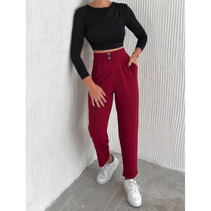 BİÇOMİ örme krep pantolon çift düğmeli