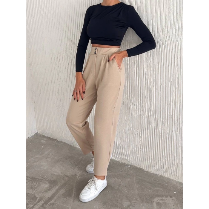 BİÇOMİ örme krep pantolon çift düğmeli