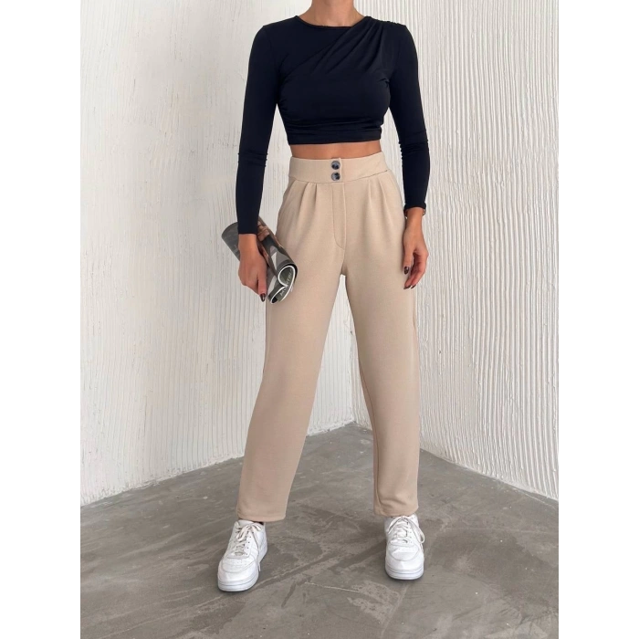 BİÇOMİ örme krep pantolon çift düğmeli