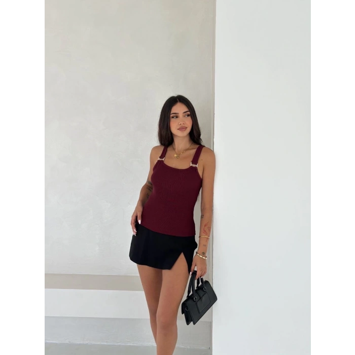 BİÇOMİ Ottoman toka askılı bluz bordo s4194