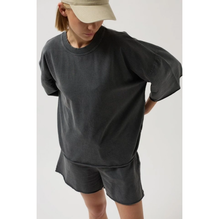 Biçomi Oversize Lazer Kesim Bisiklet Yaka T-Shirt