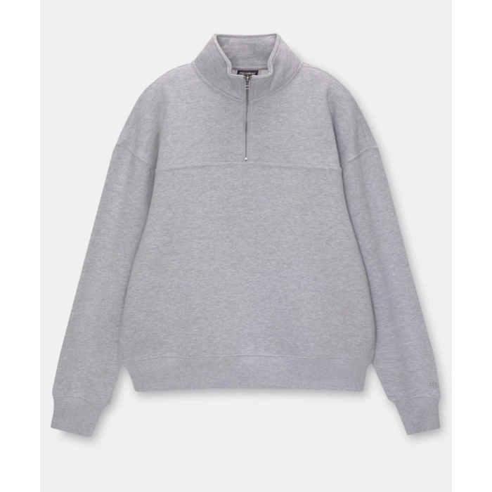 Biçomi Oversize Yarım Farmuarlı Yakalı Basic SweatShirt - Gri