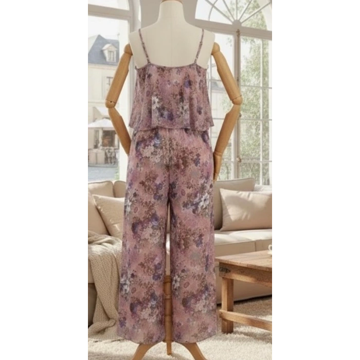 Bicomi Özel Tasarım Büyük Beden Çiçek Desenli Bol Kesim 2li Pijama Takımı