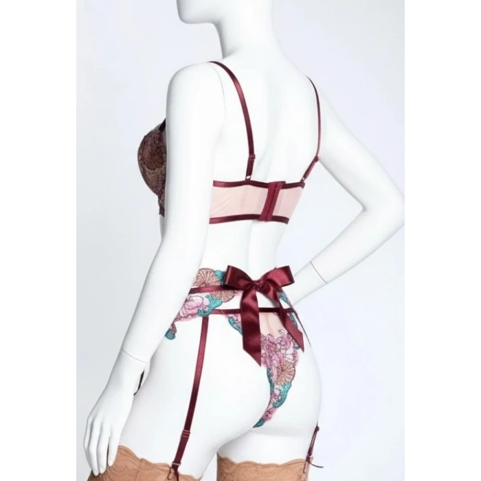 Bicomi Özel Tasarım Çiçek Desenli Dantel İşlemeli Fantezi Sabahlıklı Şık Jartiyer Takımı