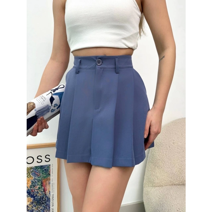 BİÇOMİ Pileli atlas mini etek s24820