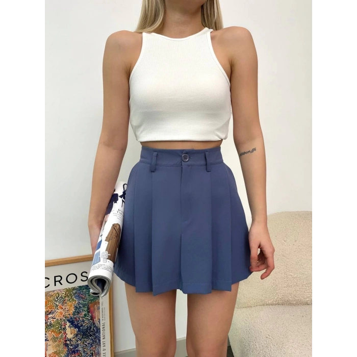 BİÇOMİ Pileli atlas mini etek s24820