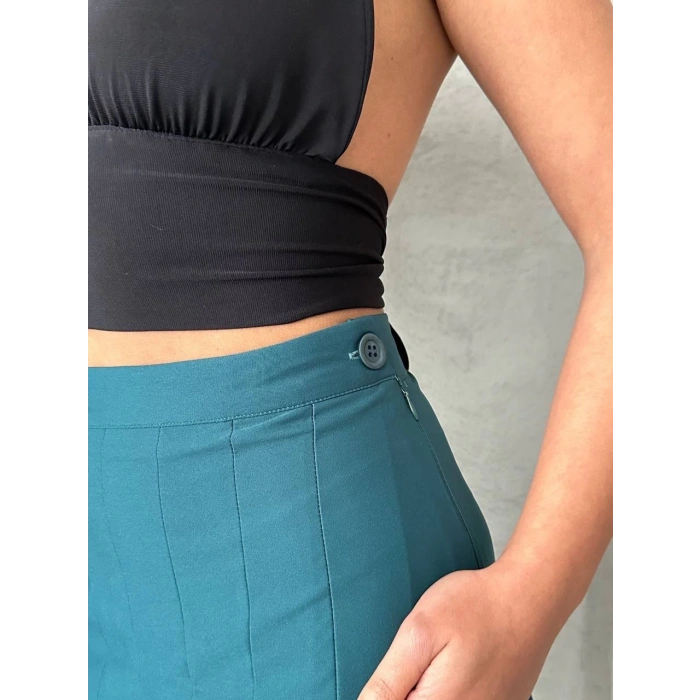 BİÇOMİ Pileli düğmeli etek yeşil s24811