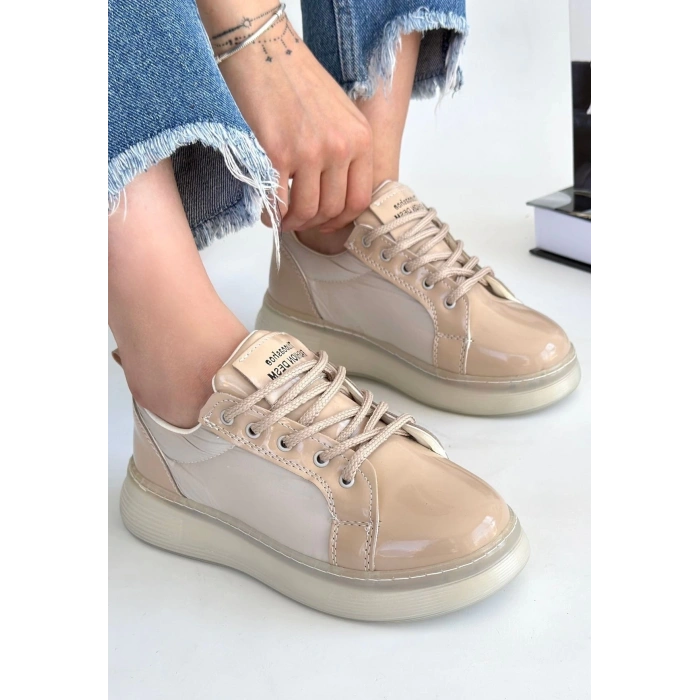 BİÇOMİ Piona Bej Rugan Bağcıklı Spor Ayakkabı