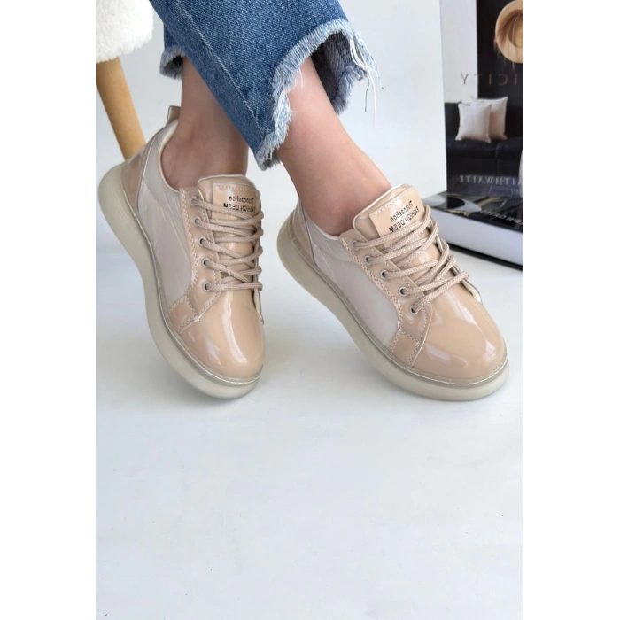 BİÇOMİ Piona Bej Rugan Bağcıklı Spor Ayakkabı