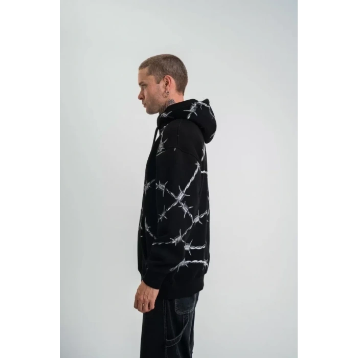 Biçomi POLIZEI Premium Kalite Kapşonlu Varak Ve Pano Baskılı SweatShirt - Siyah