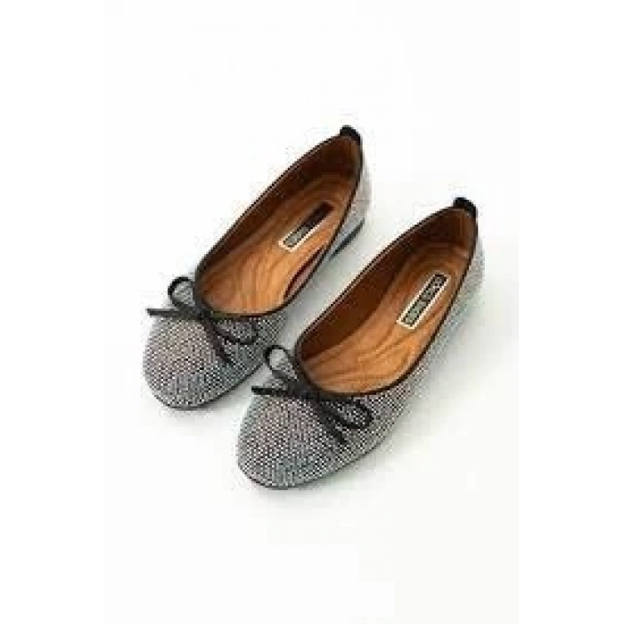 BİÇOMİ Potte Siyah Saten Babet Ayakkabı