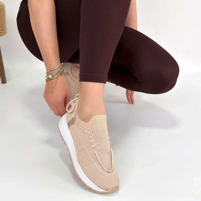 BİÇOMİ Renji Bej Triko Bağcıklı Spor Ayakkabı