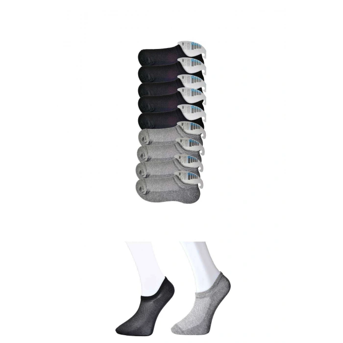 biçomi Siyah ve Gri Erkek Görünmez Çorap 9 çift