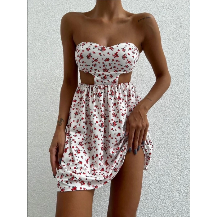BİÇOMİ Straplez elbise baskılı