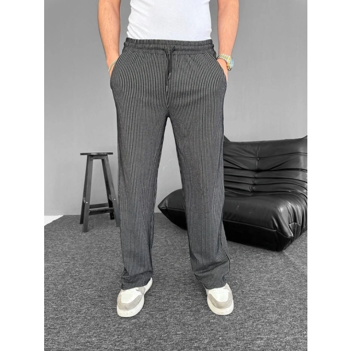 Biçomi Su Yolu Çizgili Cepli Pantalon - Siyah