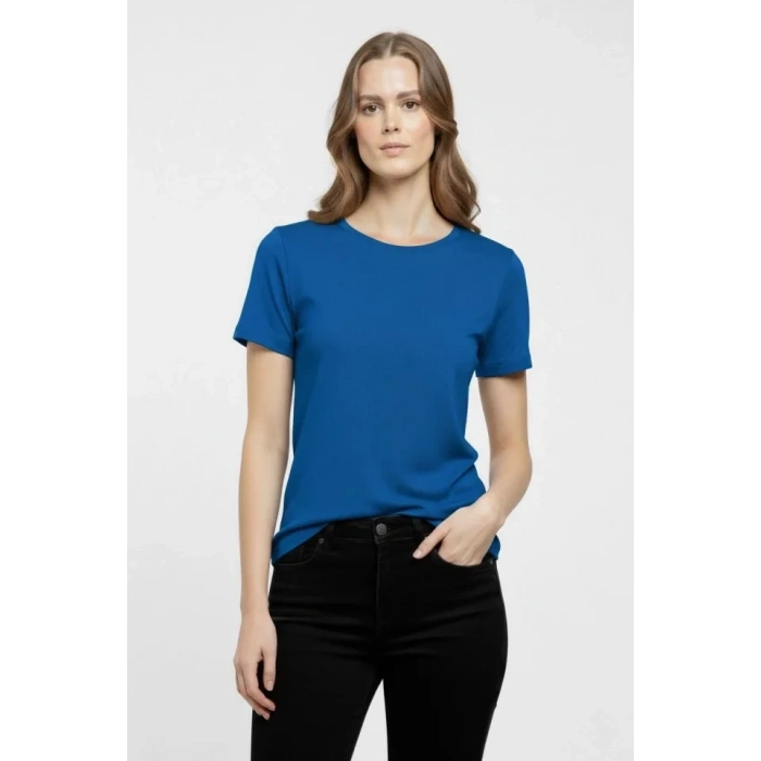Biçomi T-Shirt Bisiklet Yaka Slim Fit Likralı Tişört Günlük Basic Body - İndigo