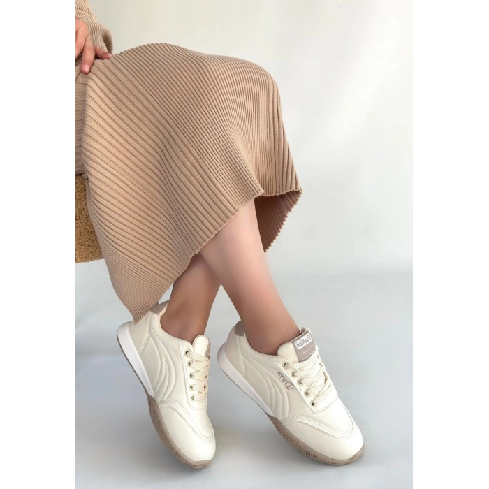 BİÇOMİ Tawen Bej Cilt Bağcıklı Spor Ayakkabı