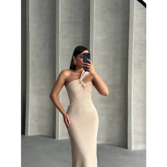 BİÇOMİ Tek omuz pliseli elbise