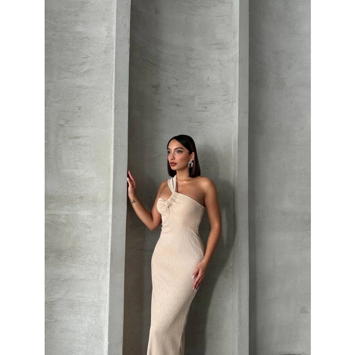 BİÇOMİ Tek omuz pliseli elbise