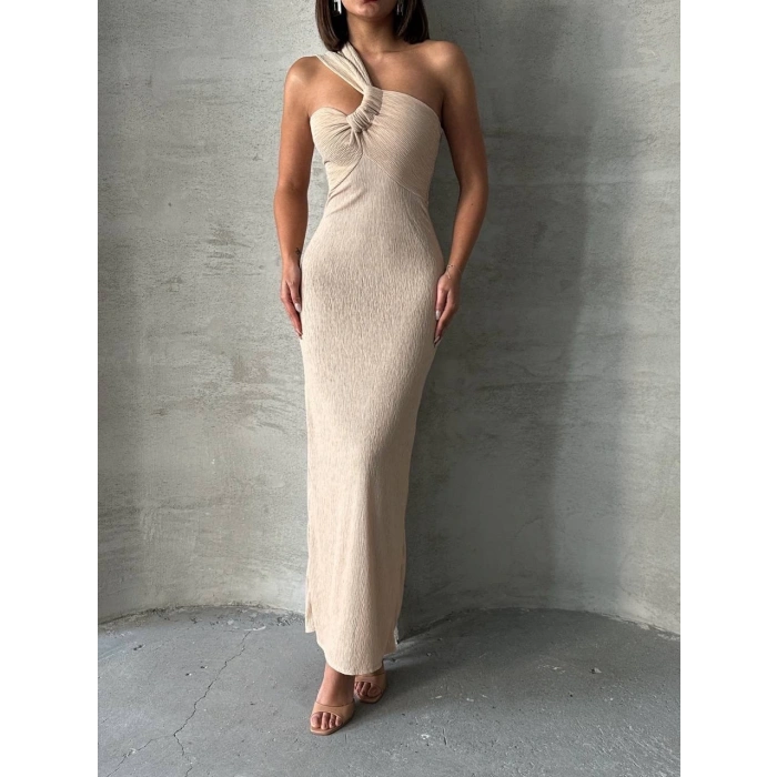 BİÇOMİ Tek omuz pliseli elbise