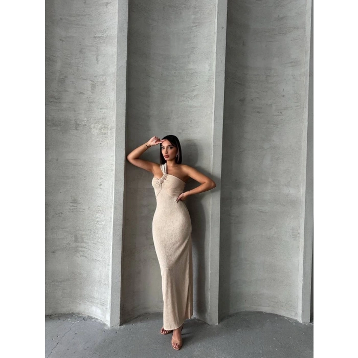 BİÇOMİ Tek omuz pliseli elbise