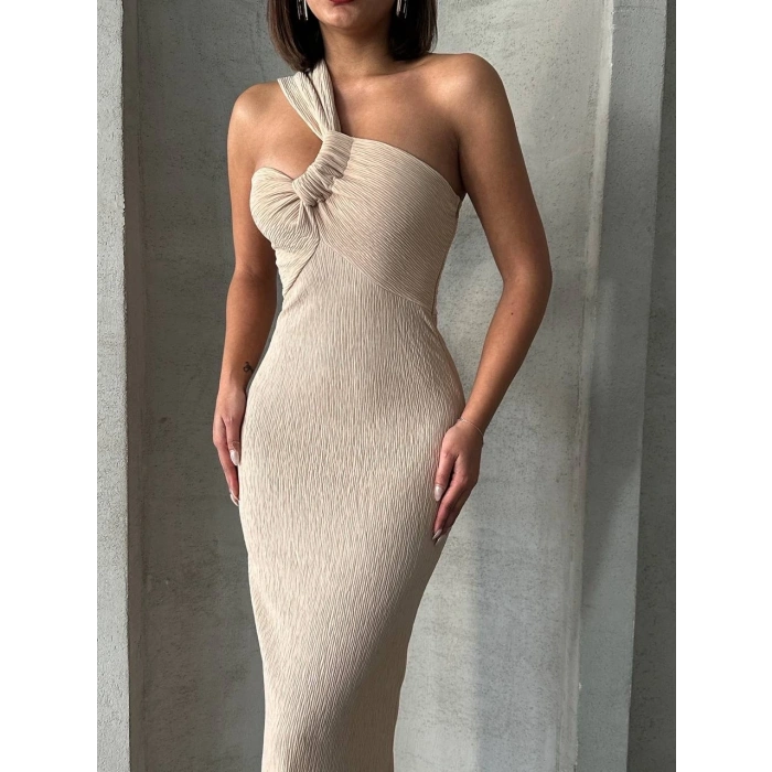 BİÇOMİ Tek omuz pliseli elbise