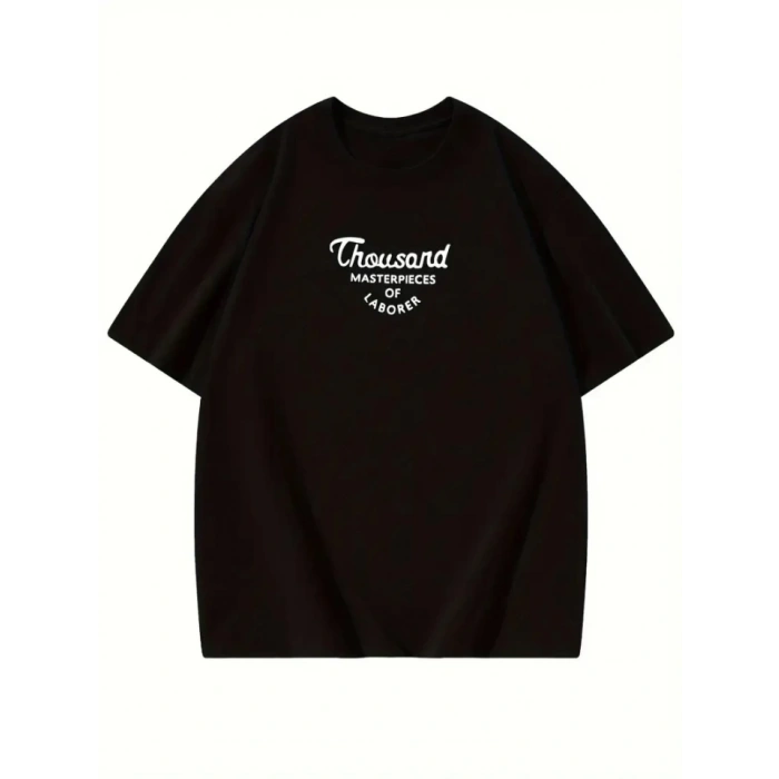 Biçomi Thousand Baskılı Oversize Bisiklet Yaka T-shirt - Siyah