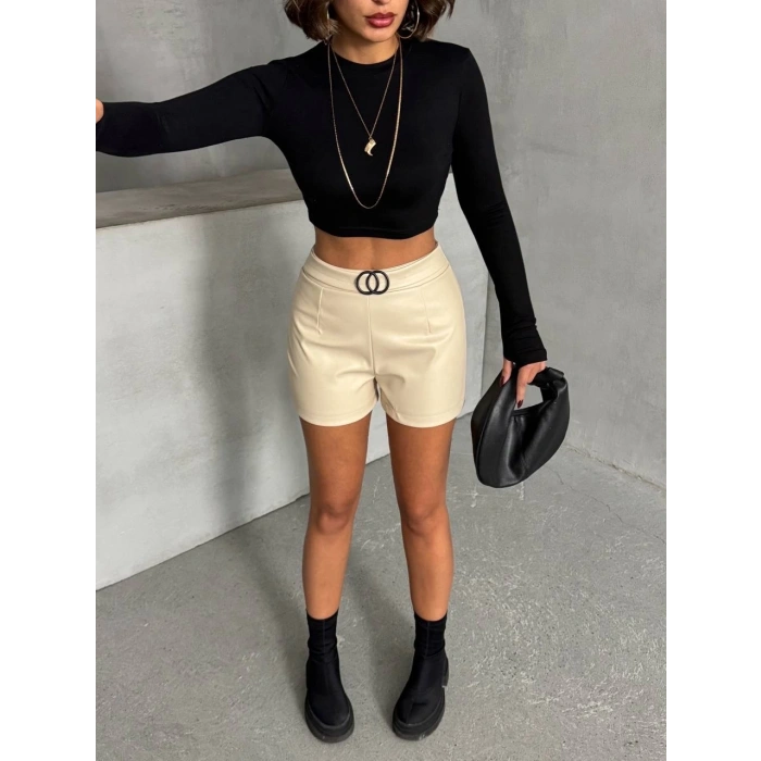 BİÇOMİ Tokalı deri şort h24444