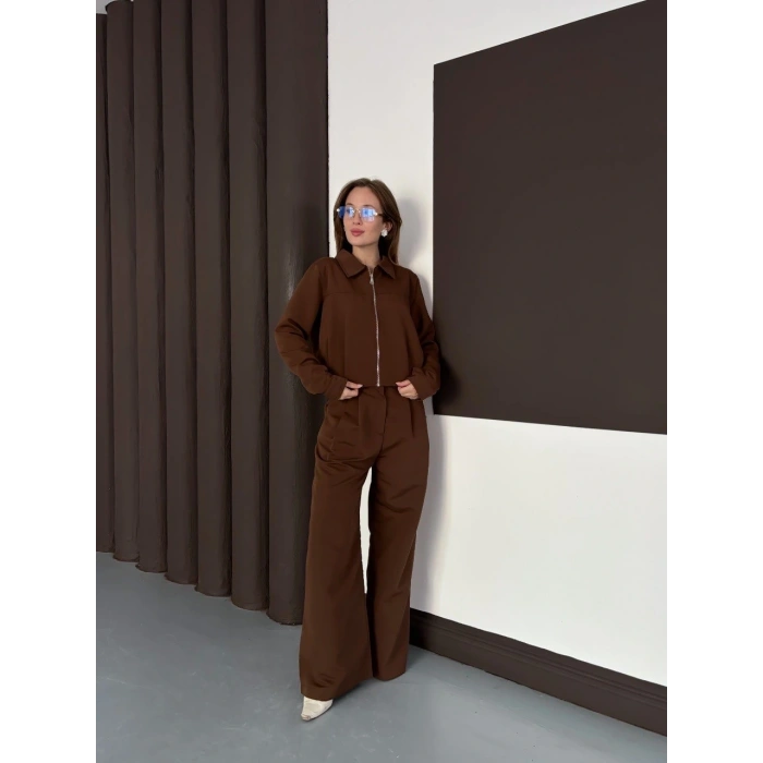 BİÇOMİ Trenç takım alt üst kahve ons