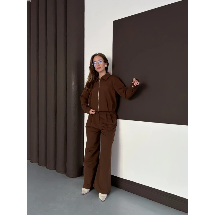 BİÇOMİ Trenç takım alt üst kahve ons