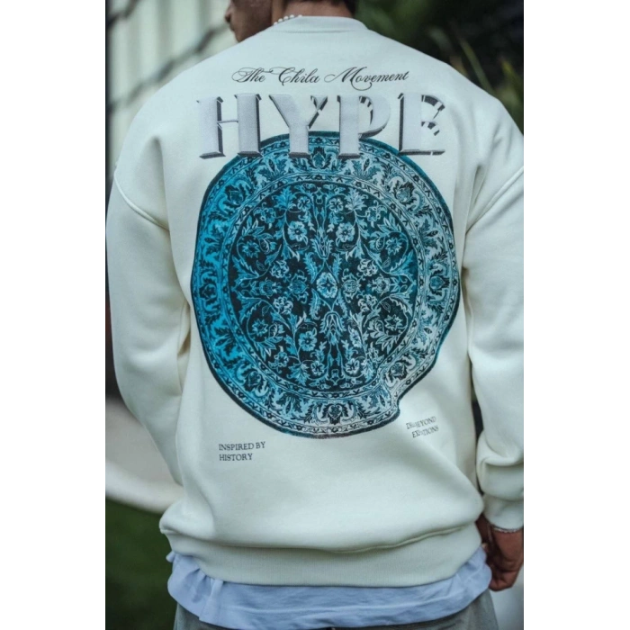 Biçomi Üç İplik Bisiklet Yaka Baskılı SweatShirt - Beyaz