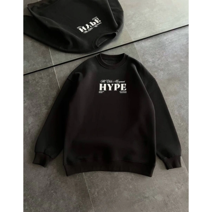Biçomi Üç İplik Bisiklet Yaka Baskılı SweatShirt - Siyah