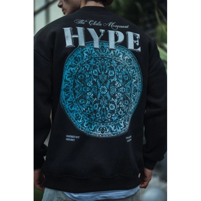 Biçomi Üç İplik Bisiklet Yaka Baskılı SweatShirt - Siyah