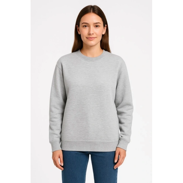 Biçomi Üç İplik Düz Bisiklet Yaka SweatShirt - Gri