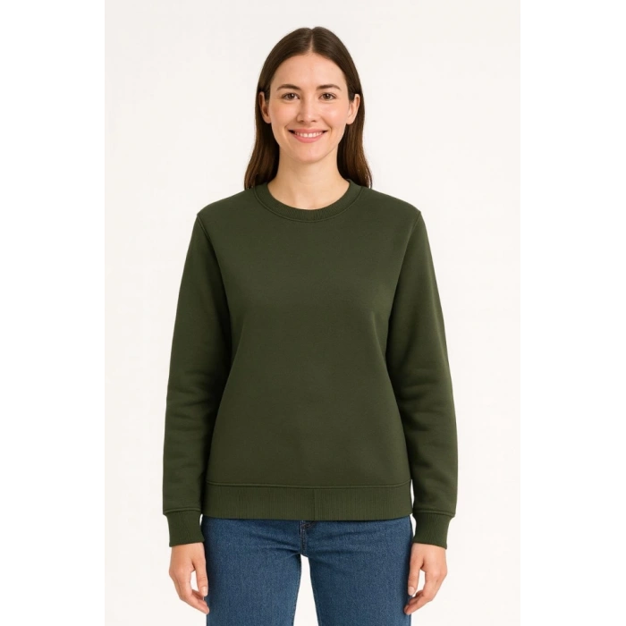 Biçomi Üç İplik Düz Bisiklet Yaka SweatShirt - Haki