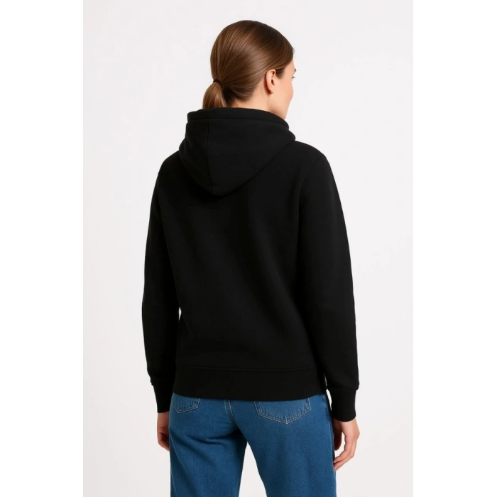 Biçomi Üç İplik Kapüşonlu Kanguru Çepli SweatShirt Hoodie - Siyah