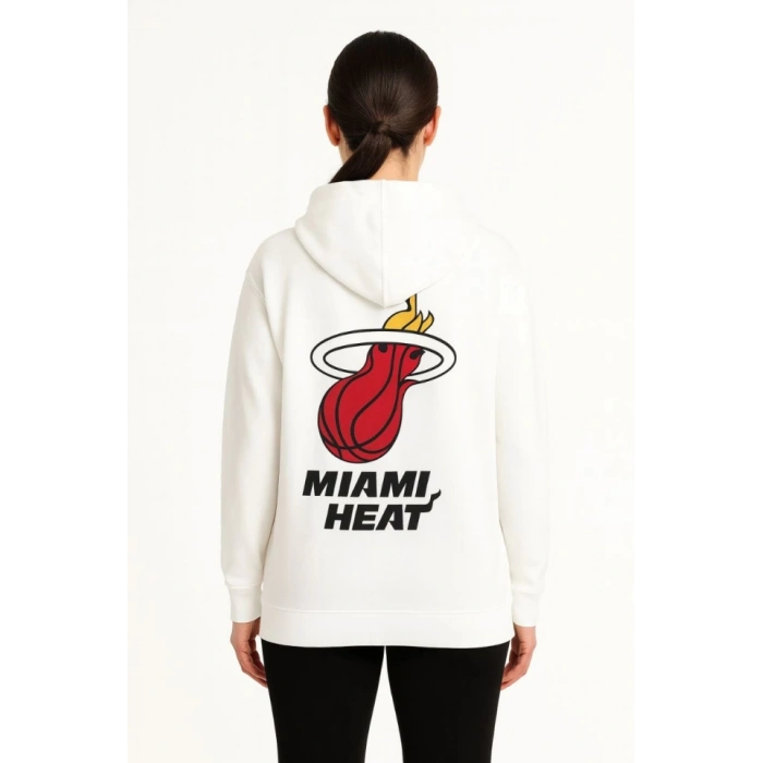 Biçomi Üç İplik Kapüşonlu Ön Ve Arka Baskılı SweatShirt Hoodie - Beyaz