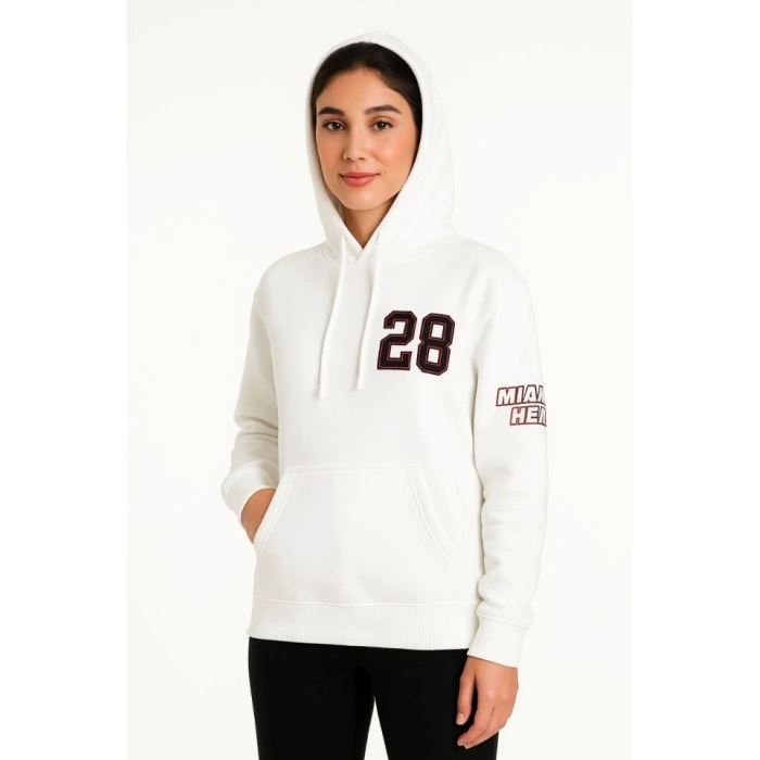Biçomi Üç İplik Kapüşonlu Ön Ve Arka Baskılı SweatShirt Hoodie - Beyaz
