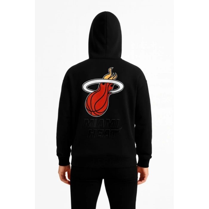 Biçomi Üç İplik Kapüşonlu Ön Ve Arka Baskılı SweatShirt Hoodie - Siyah