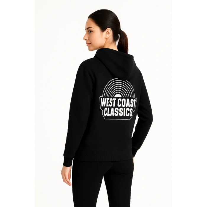 Biçomi Üç İplik Kapüşonlu Ön Ve Arka Baskılı SweatShirt Hoodie - Siyah