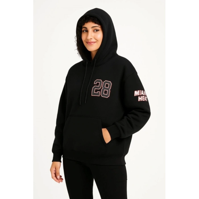 Biçomi Üç İplik Kapüşonlu Ön Ve Arka Baskılı SweatShirt Hoodie - Siyah
