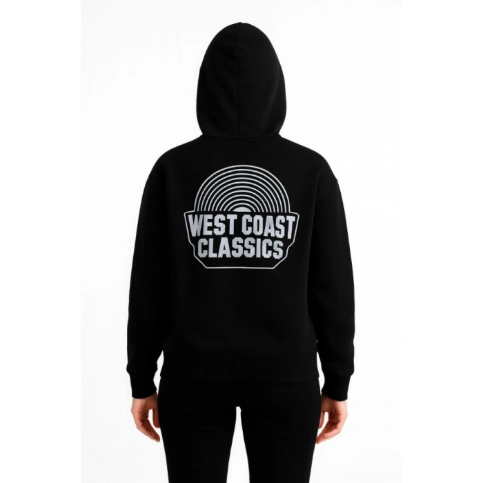 Biçomi Üç İplik Kapüşonlu Ön Ve Arka Baskılı SweatShirt Hoodie - Siyah