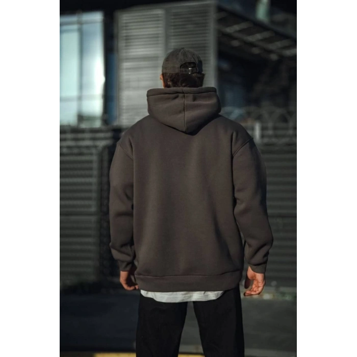 Biçomi Üç İplik Penye Kapşonlu Basic SweatShirt - Antrasit